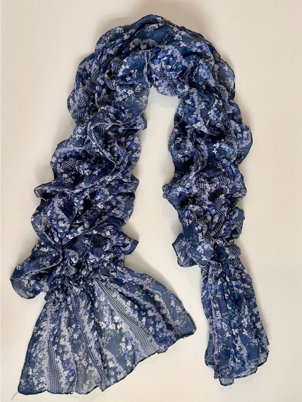 Blue Floral Ruffled Chiffon Scarf - Women Accessories